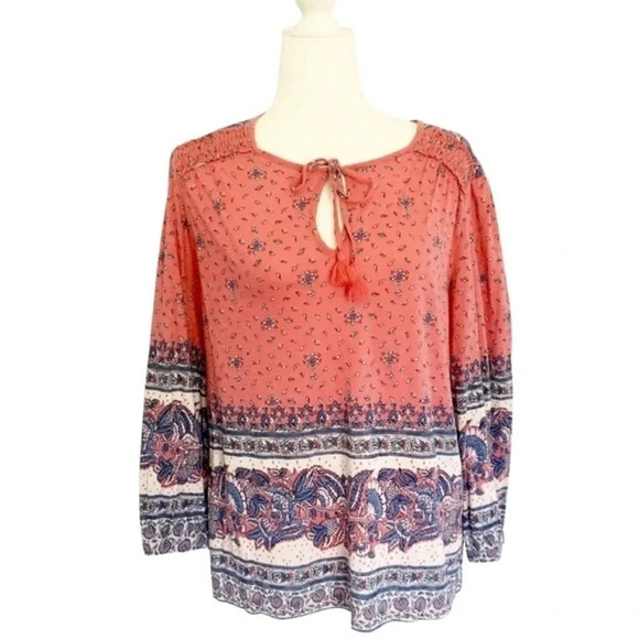 NWT Lucky Brand Floral Boarder Print Peasant Top - Picture 2 of 6